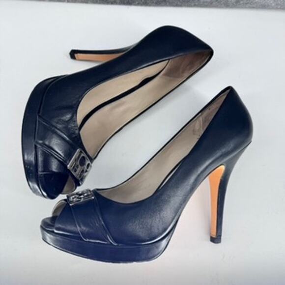 Coach Black Aliya Peep Toe Heels Pumps Size 7.5 - Picture 6 of 8